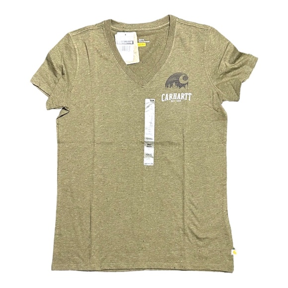 Carhartt Olive Green Relaxed Fit V-Neck Short Sleeve Shirt S - Picture 1 of 2